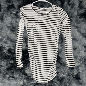 Bearsland Black and White Ruched Long Sleeve T-Shirt